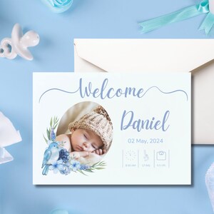 Cartão de boas-vindas personalizado para bebê menino