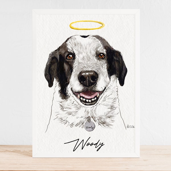 Custom Pet Memorial Portrait, Hand Painted Pet Portrait with Halo, Pet Portrait from Photo, Pet Memorial Gift for Pet Lovers, Watercolor pet