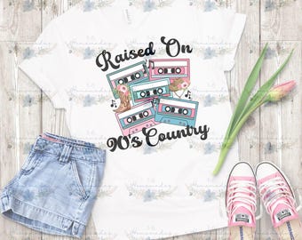 CUSTOM Raised on 90's Country PNG File - Retro Cassette Tape PNG - Black Font - Instant Digital Download
