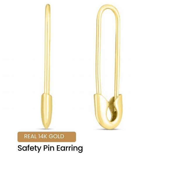 14K Real Gold Safety Pin Drop Earrings, 14K Safety Pin Earrings, Sold in a Pair, Hypoallergenic Gold Earrings, Unique Must Have Gift for Her