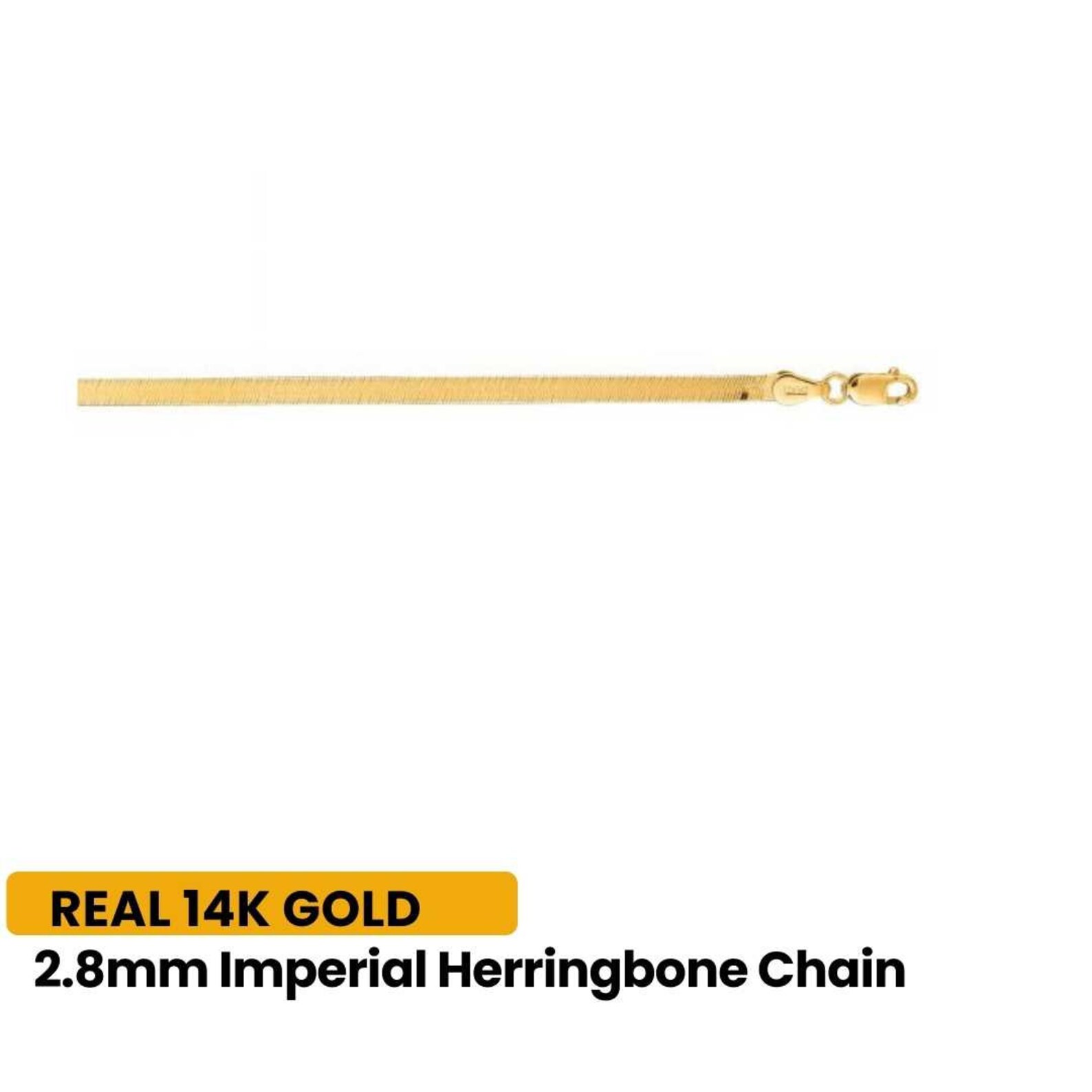 14K Real Gold Imperial Herringbone Chain With Lobster Lock, Available