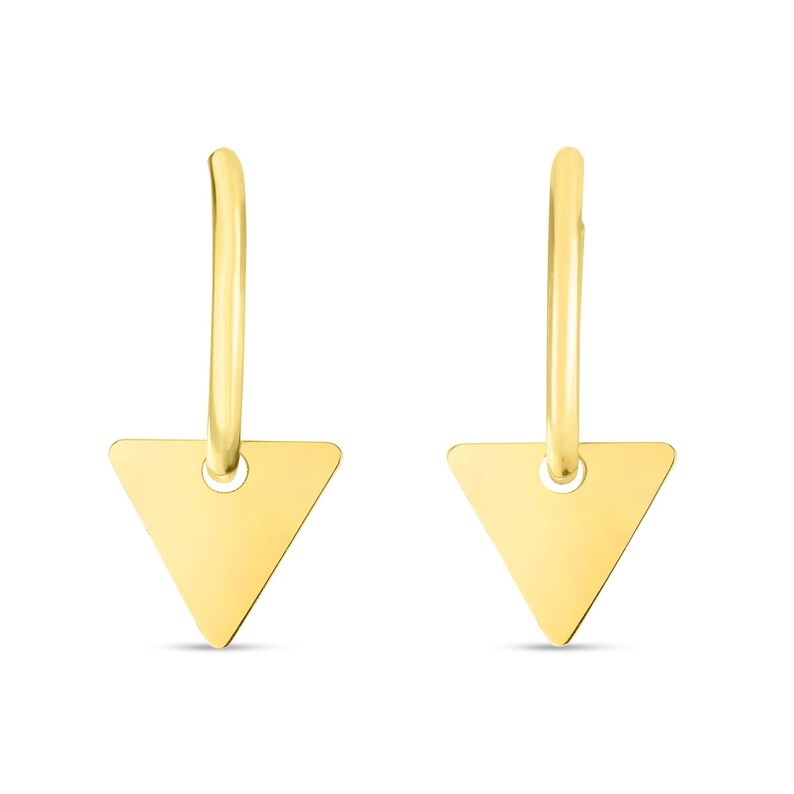14K Gold Triangle Drop Earrings, Solid Gold Endless Hoop Earrings, Gold Dangle Earrings Women