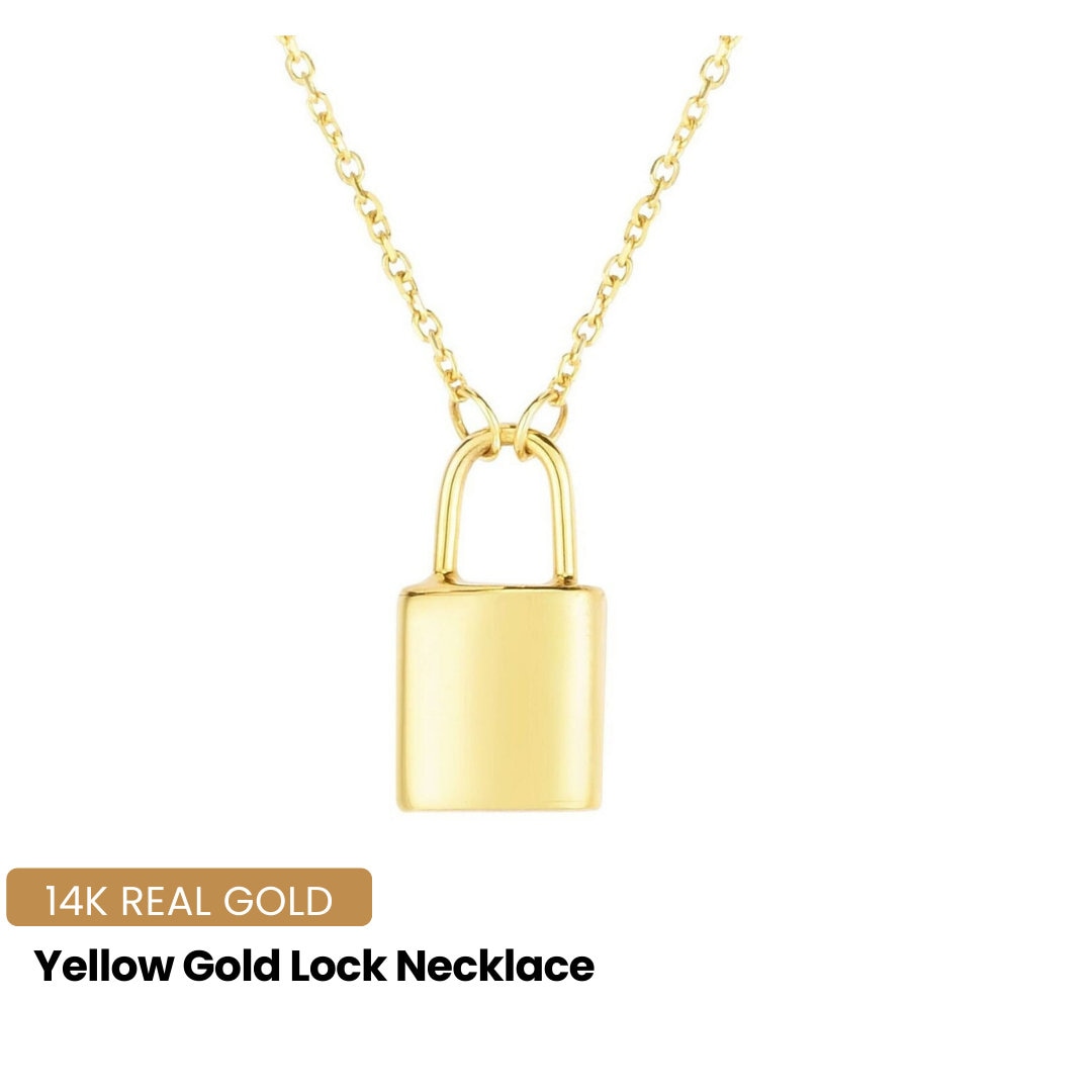14K Gold Lock Pendant, Lock Necklace, Solid Gold Lock Charm, Everyday