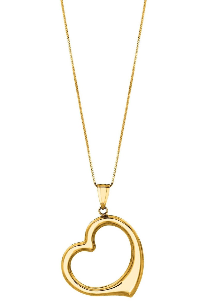 14K Gold Open Heart Necklace Real Gold Heart Pendant Etsy
