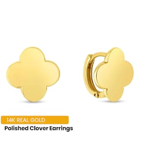Elegant 14K Gold Clover Earrings, Minimalist, Chic Timeless Earrings, Four Leaf Clover Everyday Earrings, Statement Earrings, Gifts for her