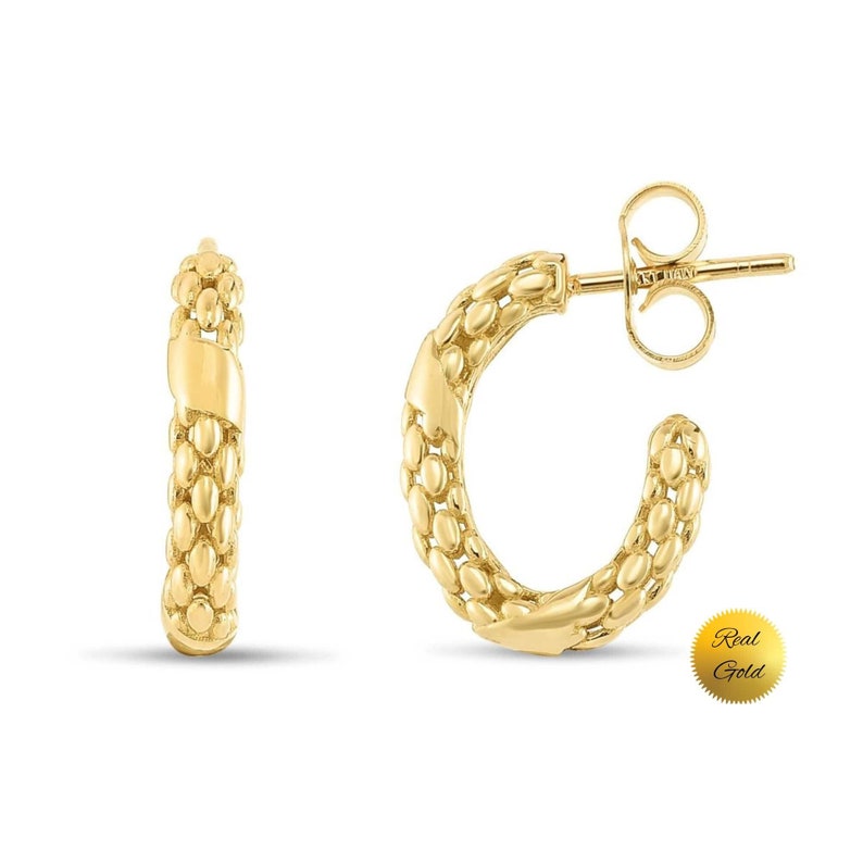 14K Gold Hoop Earrings Solid Gold Popcorn Hoop Earrings Etsy