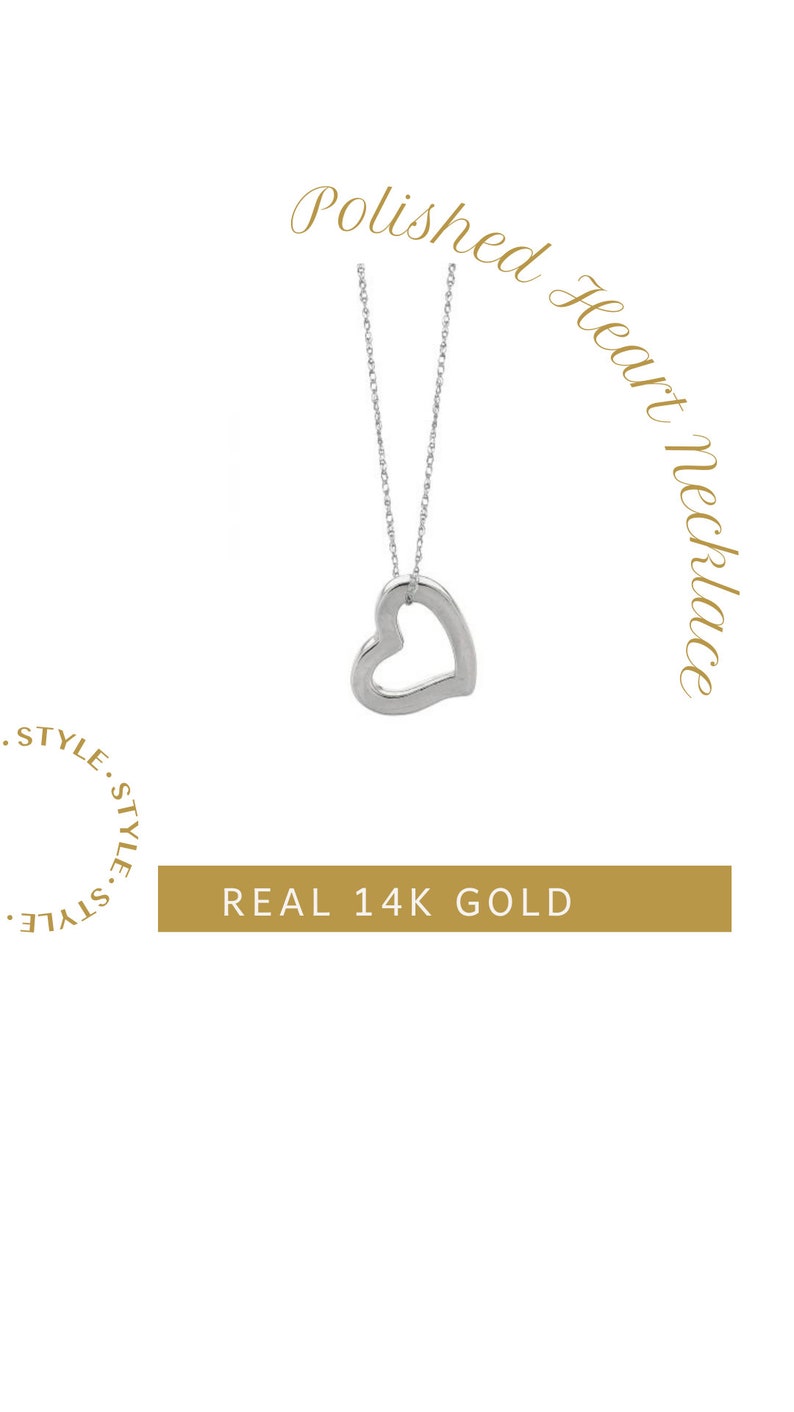 14K Gold Heart Necklace, Open Heart Pendant, Real Gold Floating Heart
