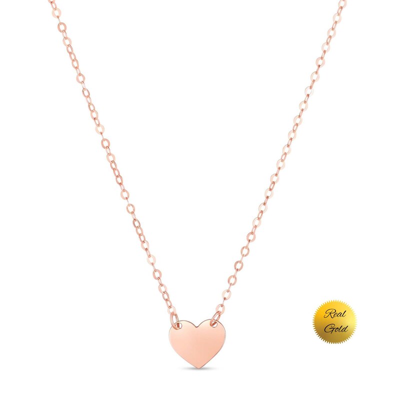 14K Real Gold Heart Pendant Mini Heart Pendant Necklace Rose Etsy