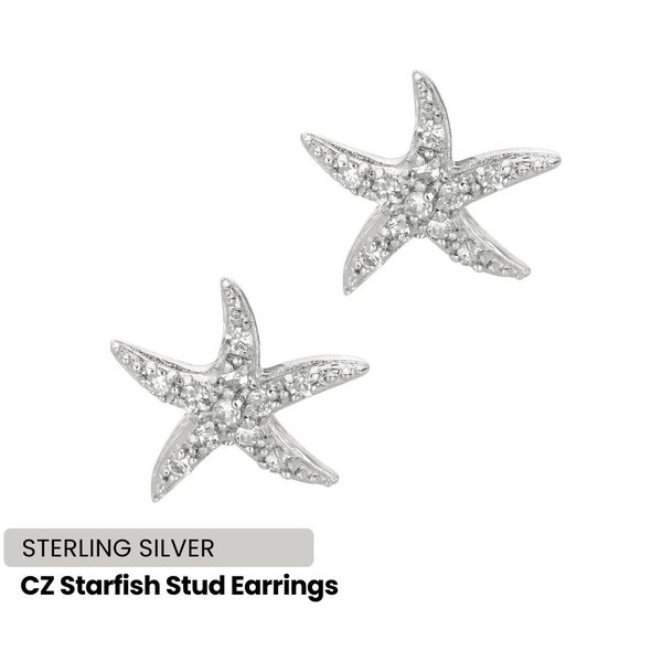 Sterling Silver CZ Starfish Stud Earrings, Dainty Cubic Zirconia Starfish Stud Earrings, Minimalist Starfish Earrings, Gift For Her