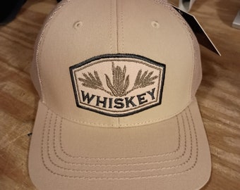 Embroidered WHISKEY Patch Ball Cap, Mens Baseball Hats, Trucker Hats, Beige