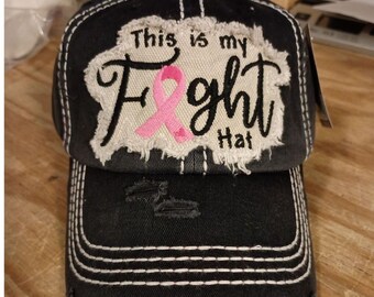 This Is My Fight Hat, Ribbon Baseball Hats, BREAST CANCER AWARENESS, Black