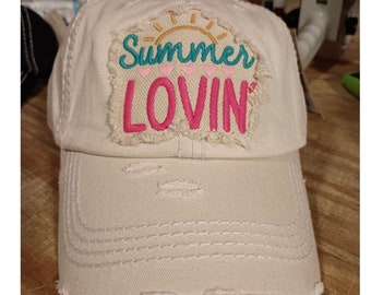 Summer Lovin' Distressed Baseball Hat, Distressed Patch Baseball Hat