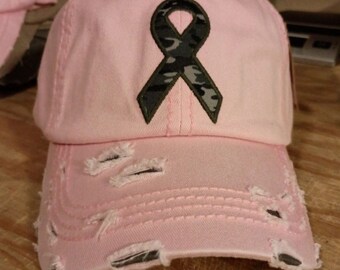 CAMO Cancer Survivor Vintage Distressed PINK Heart RIBBON Patch Baseball Caps