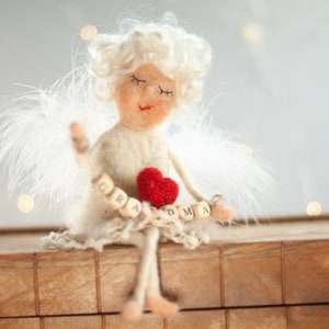 One of a kind Needle felted Angel with a Heart, Angel with Heart, Little Angel, Angel Doll, Grandmother&#39;s Day, Gift for Grandma