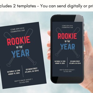 Rookie of the Year Baseball Birthday Party Editable Invitation Template