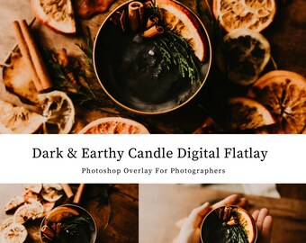 Dark & Earthy Candle Digital Flatlay For Photoshop