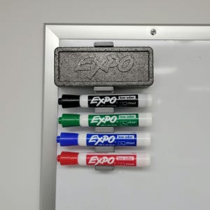 Magnetic Dry Erase Marker Holder - Securely Holds 4 Markers and Eraser, Perfect for Whiteboards, Fridges, and More