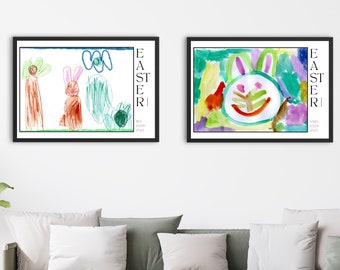 Gepersonaliseerde kindertekening muurkunst Aangepaste kinderen schilderij Modern interieur Aangepast Moederdagcadeau Gepersonaliseerd Vaderdagcadeau