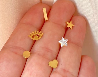 Stud earrings set, stainless steel stud earrings, mix and match earrings, hypoallergenic earrings, stud earrings gold, daily earrings, 3 set