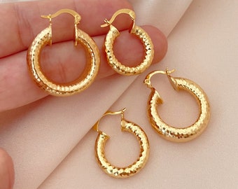 Gold filled thick hoops set, thick hoop earrings, chunky hoops gold, simple thick hoops, small gold hoops, statement earrings, dainty hoops