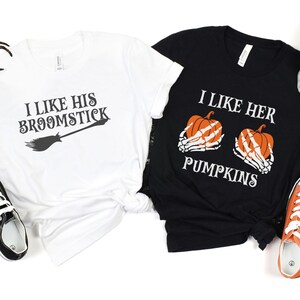 Couples Halloween Tshirt, Trick or Treating Parents Matching Shirts, Halloween Party Unisex Tee, Funny Halloween Shirt Broomsticks Pumpkins