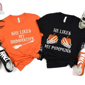 Couples Halloween Tshirt, Trick or Treating Parents Matching Shirts, Halloween Party Unisex Tee,  Funny Halloween Shirt Her boo His Witch
