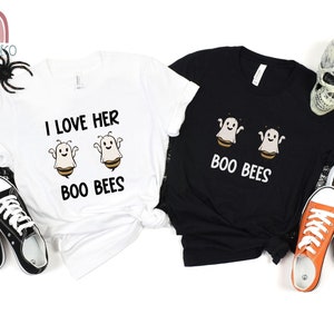 Couples Halloween Tshirt, Trick or Treating Parents Matching Shirts, Halloween Party Unisex Tee,  Funny Halloween Shirt Her boo His Witch