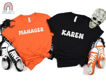 Couples Halloween Tshirt, Trick or Treating Parents Matching Shirts, Halloween Party Unisex, Funny Halloween Shirt Karen and Manager Costume