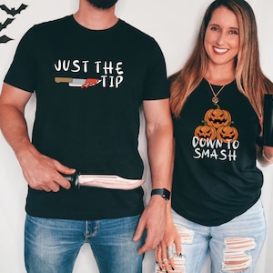 Couples Halloween Tshirt, Trick or Treating Parents Matching Shirts, Halloween Party Unisex, Funny Halloween tee Just the tip, Smash Costume