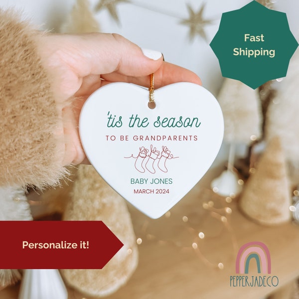 Pregnancy Announcement Christmas Ornament, Reveal to Grandparents, New Baby Announcement, Grandma Grandpa Gift, Tis the Season grandparent