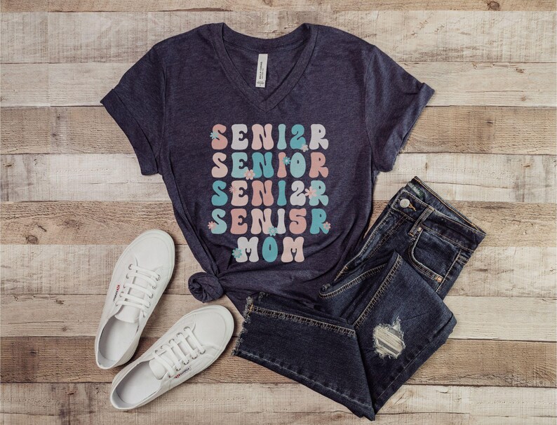 Groovy Senior Mom 2024 Vneck Shirt, Class of 2024 Parent Tee, Senior