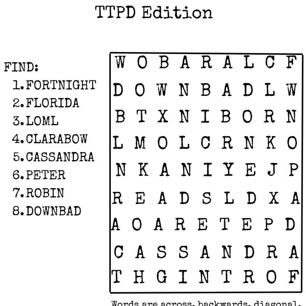 TTPD Taylor Swift Word Search