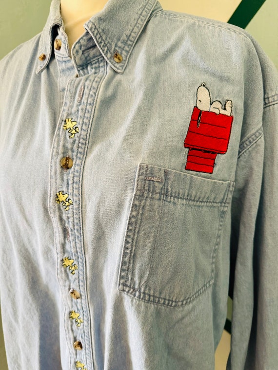 Vintage Snoopy embroidery Peanuts denim shirt