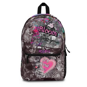 Mochila con diseño de corazón de grafiti Bloom / Hope xoxo estilo arte callejero