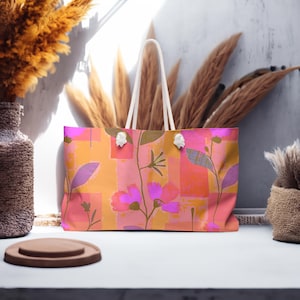 Vibrant Floral Weekender Bag, Stylish Tote, Travel Essential, Summer Getaway, Beach Day, Weekender Tote