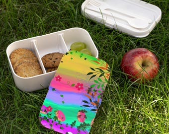 Floral Rainbow Pattern Bento Box | Colorful Garden Lunch Container