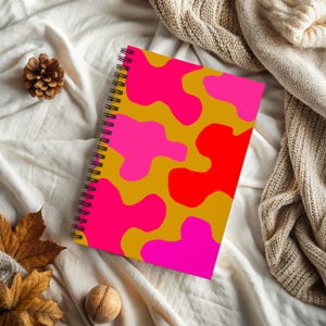 Colorful Abstract Spiral Notebook - Ruled Lines, Pink & Gold Pattern, Cute Journal, Gift for Students, Art Supplies, School Stationery