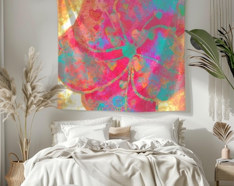 Vibrant Floral Tapestry, Boho Wall Art, Polyester Home Decoration, Indoor Hanging