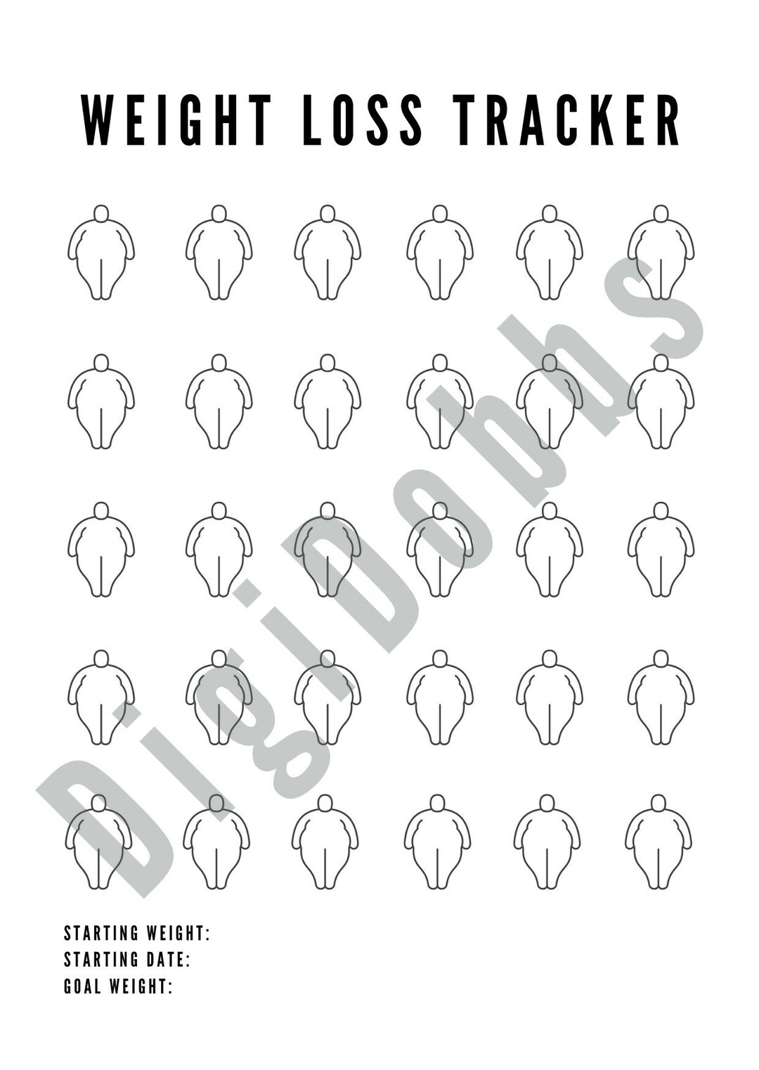 Motivational Weight Loss Tracker, Printable Weight Loss Tracker, PDF Format, Digital Download Etsy