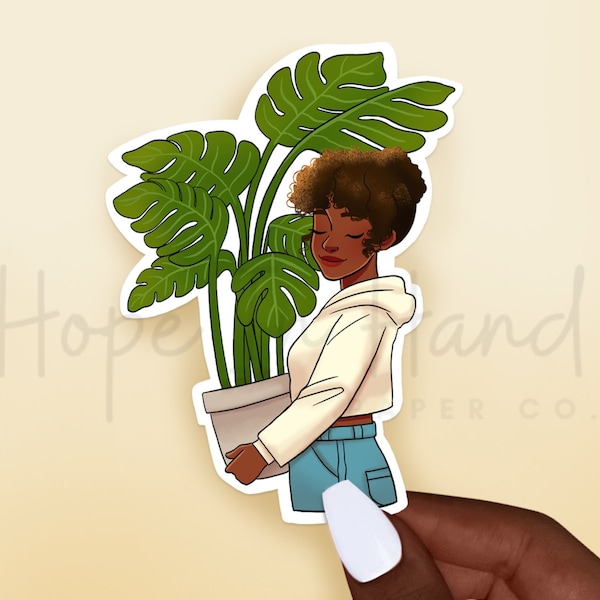 Vinyl planner sticker - black woman sticker - cute plant sticker - black girl stickers - black owned shops