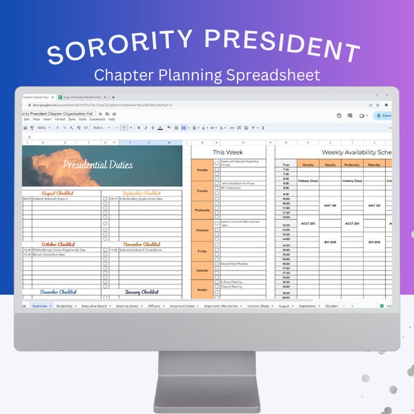 Sorority President Spring 2024 Semester Planner