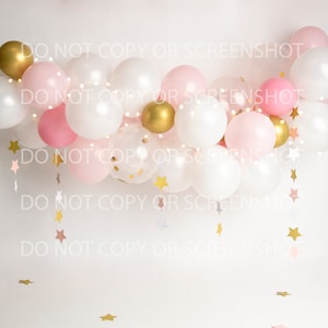 Cake Smash Digital Background Backdrop Girl One Year Stars Pinks Golds