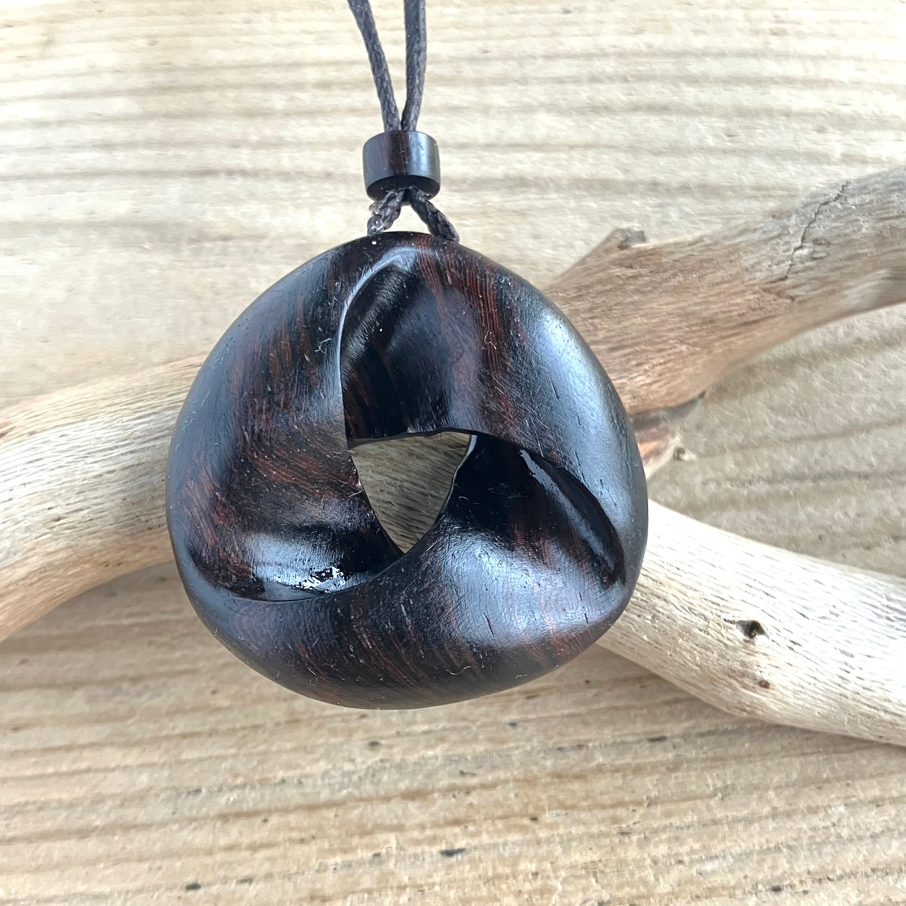 Ebony Triple Mobius Wooden Pendant Necklace 38 mm, Handmade Unique Wooden Gifts, Unisex Gifts (ES83P)