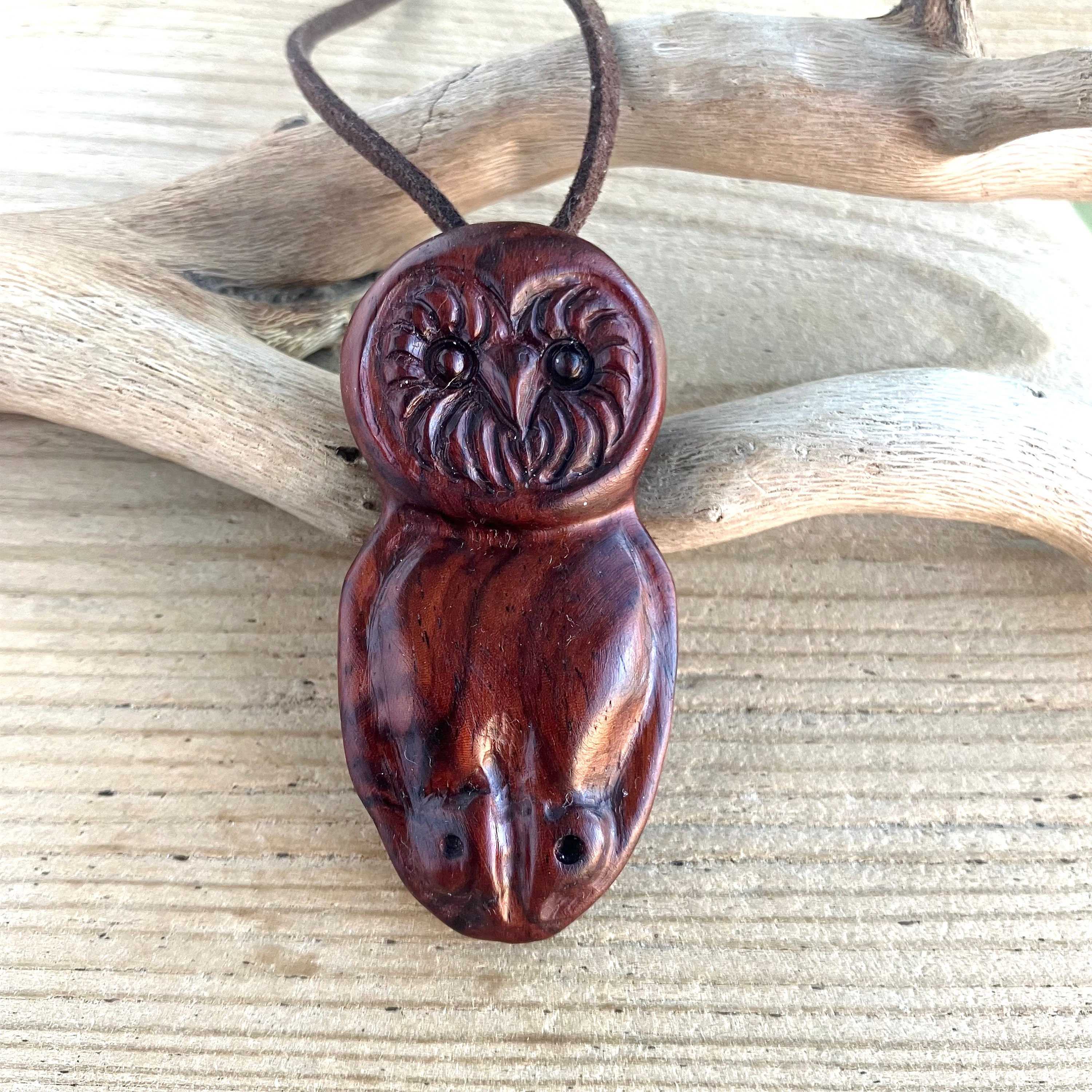 Rosewood Ruru Owl Morepork Wooden Pendant Necklace 62 mm, Handmade Unique Wooden Gifts, Unisex Gifts