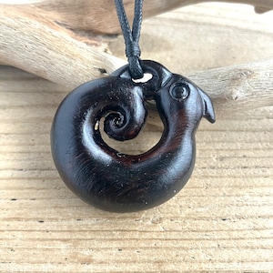 Ebony Manaia Koru Wooden Pendant Necklace 40 mm, Handmade Unique Wooden Gifts, Unisex Gifts (E162P)