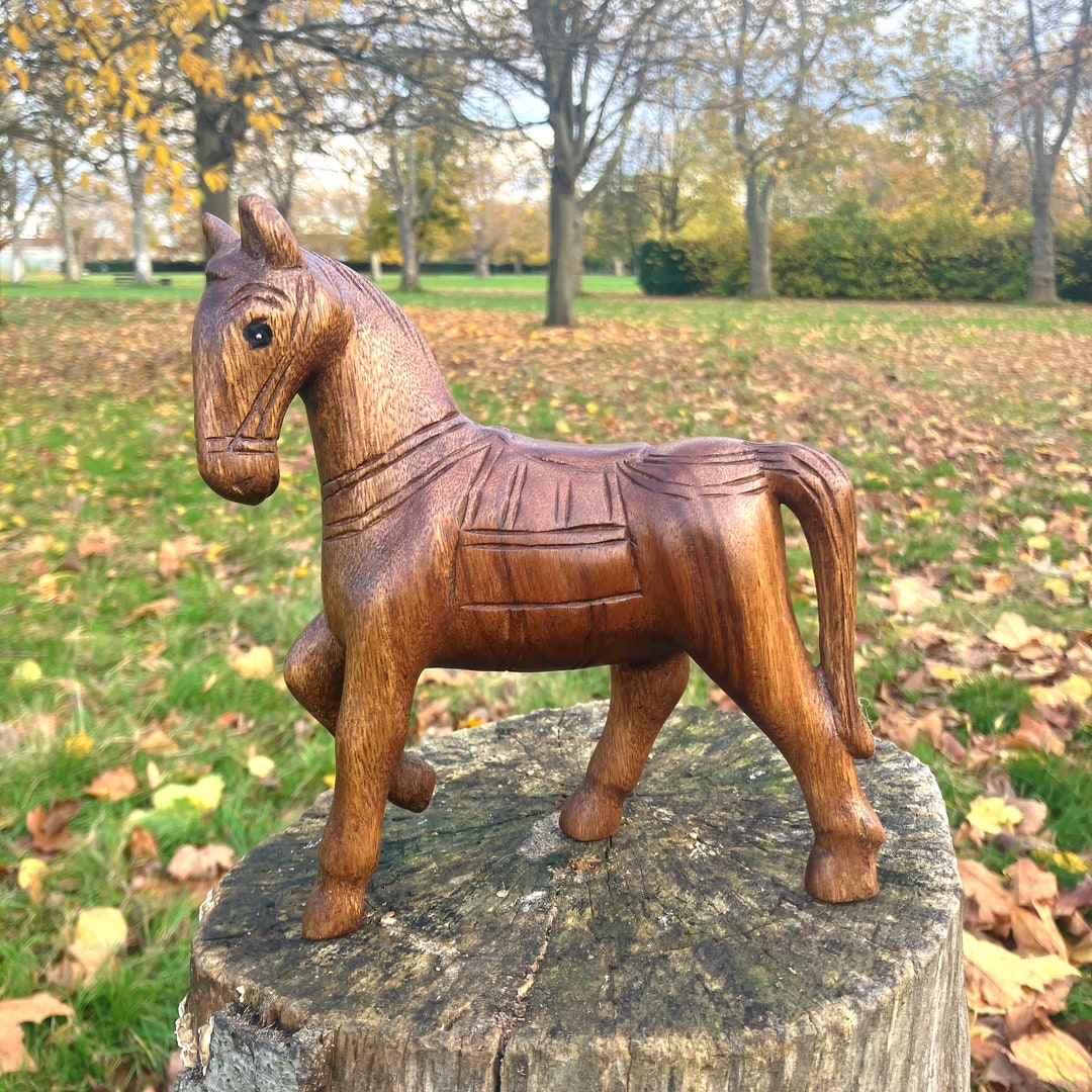Large Wooden Horse Handcarved Wood Statue Wooden Home Decor Etsy UK