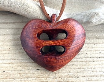 Wooden Infinity Crisscross Heart Pendant Hand Carved from Padauk Wood 46 mm, Handmade Unique Wooden Gifts (PD62P)