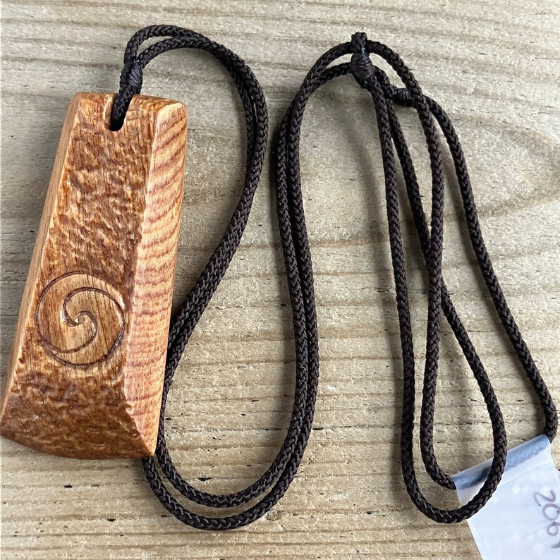 Pomouwood Fokienia Wood Faceted Toki & Koru Wooden Pendant Necklace 65 mm, Handmade Unique Wooden Gifts, Unisex Gifts PM206P image 6