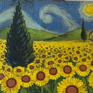 Sunflower Field by Vincent Van Gogh 1888 Signed Original Painting Oil on Canvas image 3