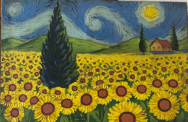 Sunflower Field by Vincent Van Gogh 1888 Signed Original Painting Oil on Canvas image 3